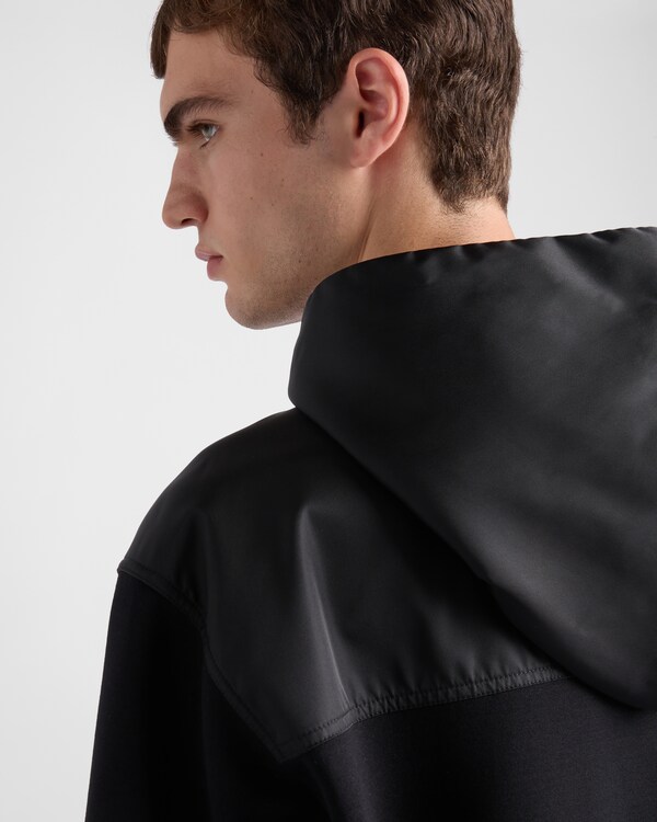 Cotton fleece and Re-Nylon hoodie - Black/Black Cotton fleece and Re-Nylon hoodie - Black/Black