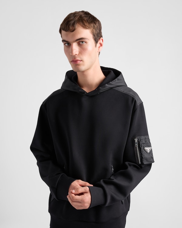Cotton fleece and Re-Nylon hoodie - Black/Black Cotton fleece and Re-Nylon hoodie - Black/Black