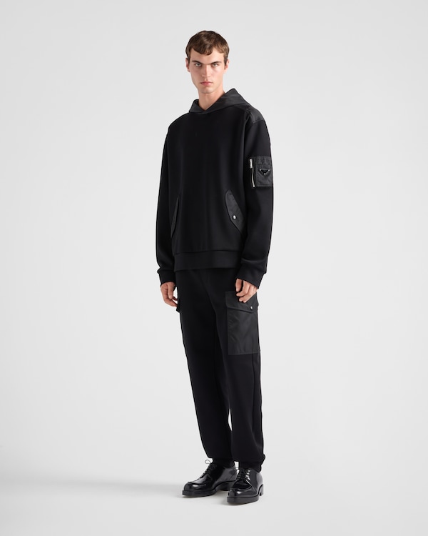 Cotton fleece and Re-Nylon hoodie - Black/Black Cotton fleece and Re-Nylon hoodie - Black/Black
