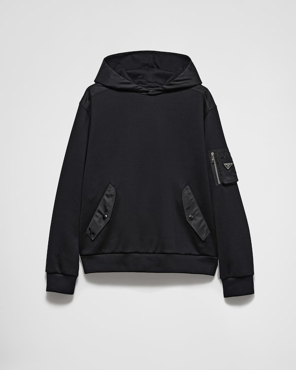 Cotton fleece and Re-Nylon hoodie - Black/Black Cotton fleece and Re-Nylon hoodie - Black/Black