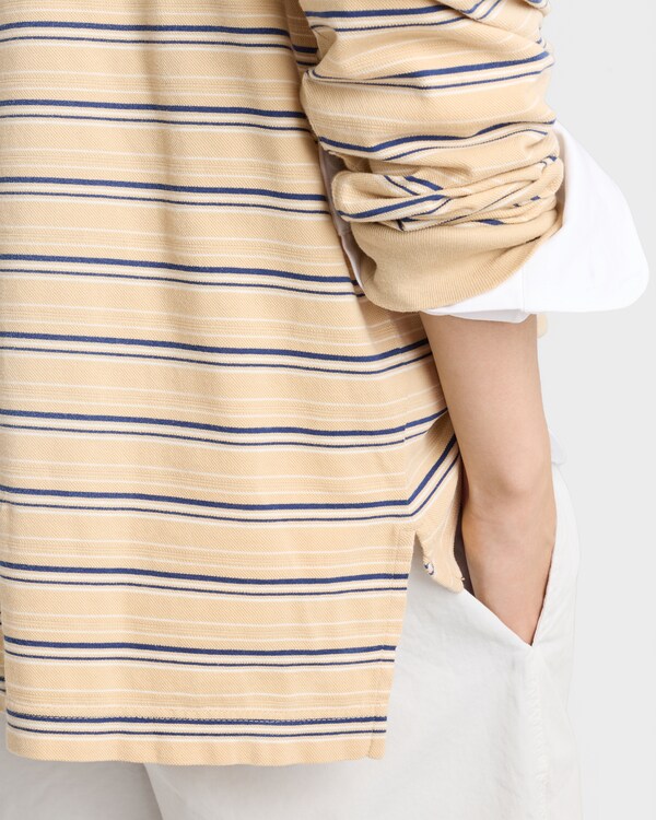 Striped cotton piqué polo shirt - Desert/Royal Blue Striped cotton piqué polo shirt - Desert/Royal Blue