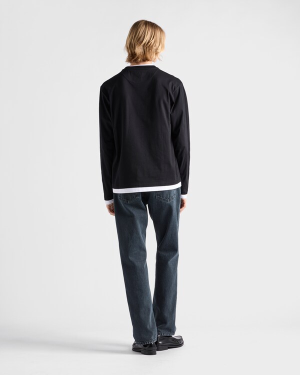 Long-sleeved cotton T-shirt - Black/White Long-sleeved cotton T-shirt - Black/White