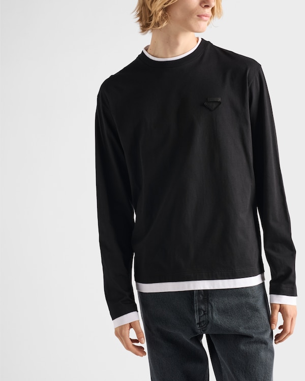 Long-sleeved cotton T-shirt - Black/White Long-sleeved cotton T-shirt - Black/White