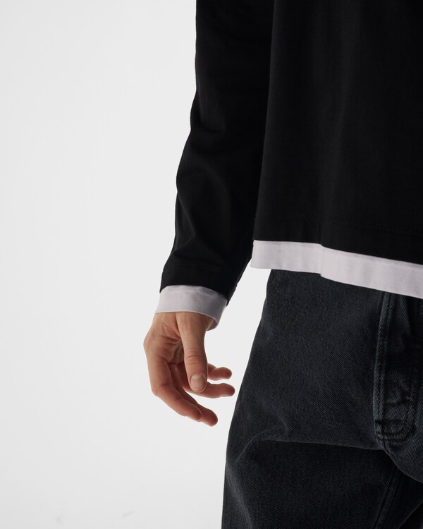 Long-sleeved cotton T-shirt - Black/White Long-sleeved cotton T-shirt - Black/White