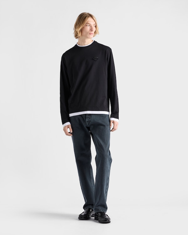 Long-sleeved cotton T-shirt - Black/White Long-sleeved cotton T-shirt - Black/White