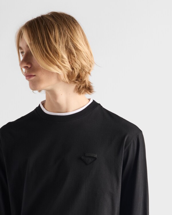 Long-sleeved cotton T-shirt - Black/White Long-sleeved cotton T-shirt - Black/White