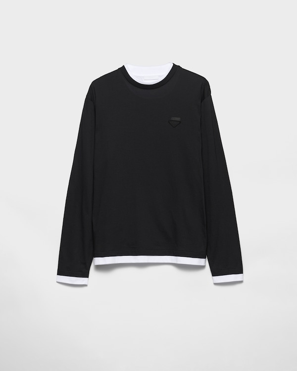 Long-sleeved cotton T-shirt - Black/White Long-sleeved cotton T-shirt - Black/White