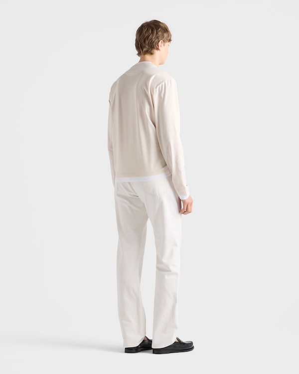 Long-sleeved cotton T-shirt - Talc/White Long-sleeved cotton T-shirt - Talc/White