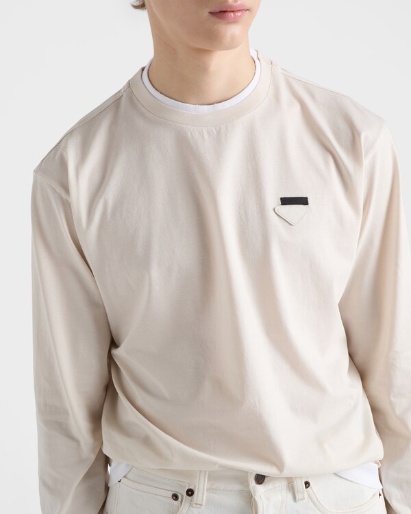 Long-sleeved cotton T-shirt - Talc/White Long-sleeved cotton T-shirt - Talc/White