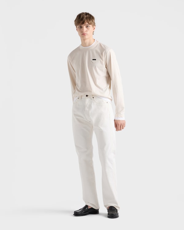 Long-sleeved cotton T-shirt - Talc/White Long-sleeved cotton T-shirt - Talc/White