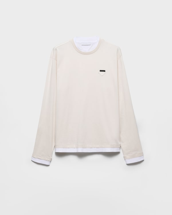 Long-sleeved cotton T-shirt - Talc/White Long-sleeved cotton T-shirt - Talc/White