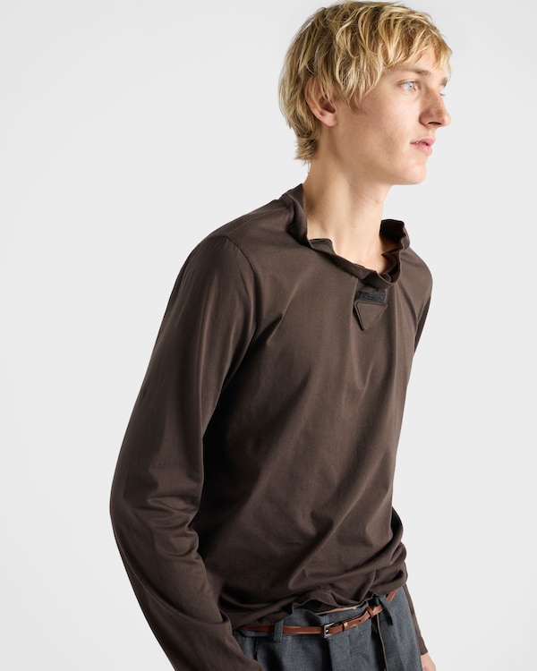 Shapeable long-sleeved cotton T-shirt - Cocoa Brown Shapeable long-sleeved cotton T-shirt - Cocoa Brown