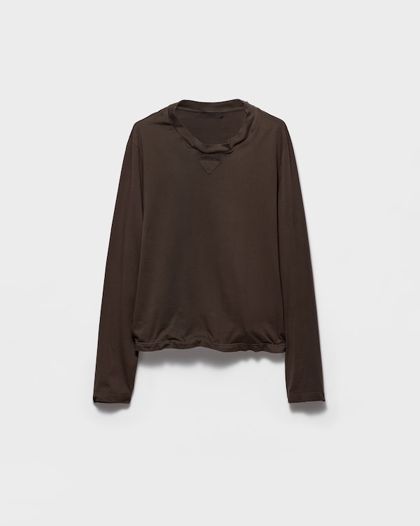 Shapeable long-sleeved cotton T-shirt - Cocoa Brown Shapeable long-sleeved cotton T-shirt - Cocoa Brown