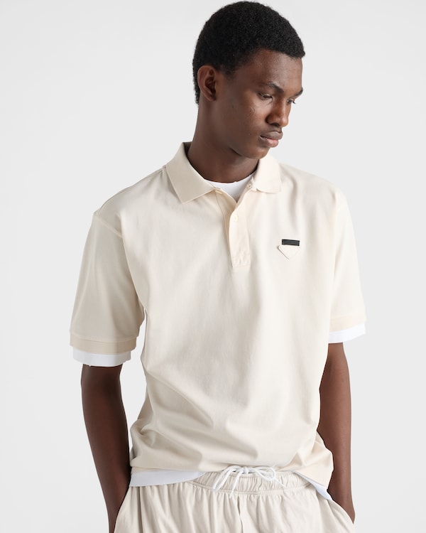 Cotton polo shirt - Talc/White Cotton polo shirt - Talc/White