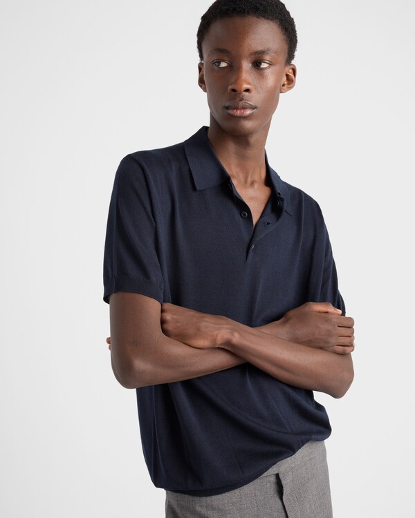 Cashmere and silk polo shirt - Navy Cashmere and silk polo shirt - Navy