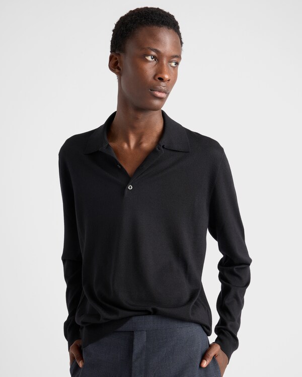 Cashmere and silk polo shirt - Black Cashmere and silk polo shirt - Black