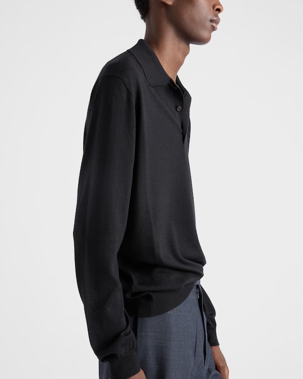Cashmere and silk polo shirt - Black Cashmere and silk polo shirt - Black