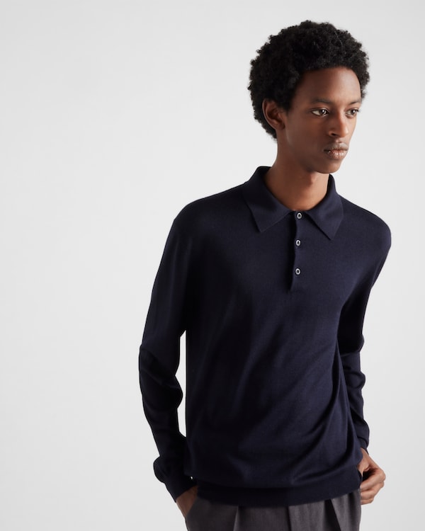 Cashmere and silk polo shirt - Navy Cashmere and silk polo shirt - Navy