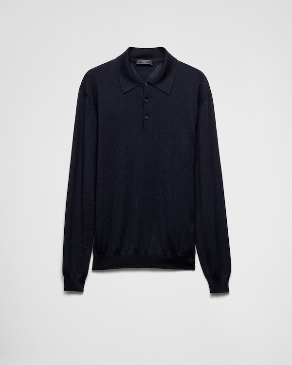 Cashmere and silk polo shirt - Navy Cashmere and silk polo shirt - Navy