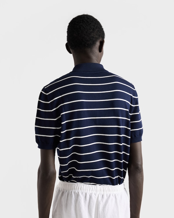 Short-sleeved striped cotton polo shirt - Blue/White Short-sleeved striped cotton polo shirt - Blue/White