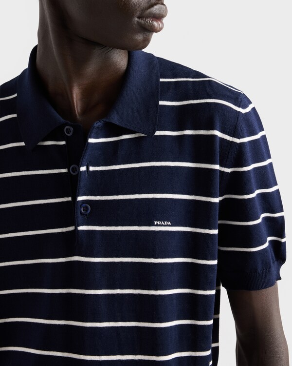 Short-sleeved striped cotton polo shirt - Blue/White Short-sleeved striped cotton polo shirt - Blue/White