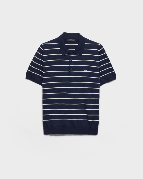 Short-sleeved striped cotton polo shirt - Blue/White Short-sleeved striped cotton polo shirt - Blue/White