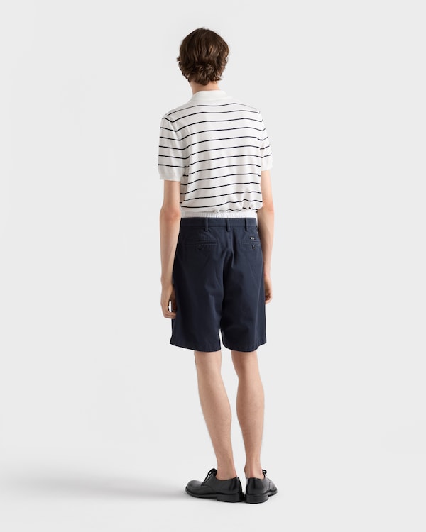 Short-sleeved striped cotton polo shirt - White/Blue Short-sleeved striped cotton polo shirt - White/Blue