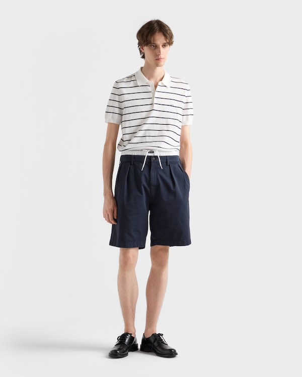 Short-sleeved striped cotton polo shirt - White/Blue Short-sleeved striped cotton polo shirt - White/Blue