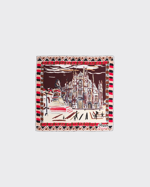 Pittoresque Milan印花丝质丝巾 90 - 酒红色 Pittoresque Milan印花丝质丝巾 90 - 酒红色
