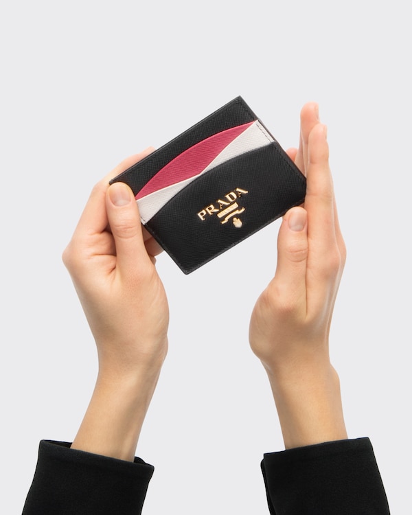 Saffiano 皮革卡片夹 - 黑色/木槿色 Saffiano 皮革卡片夹 - 黑色/木槿色