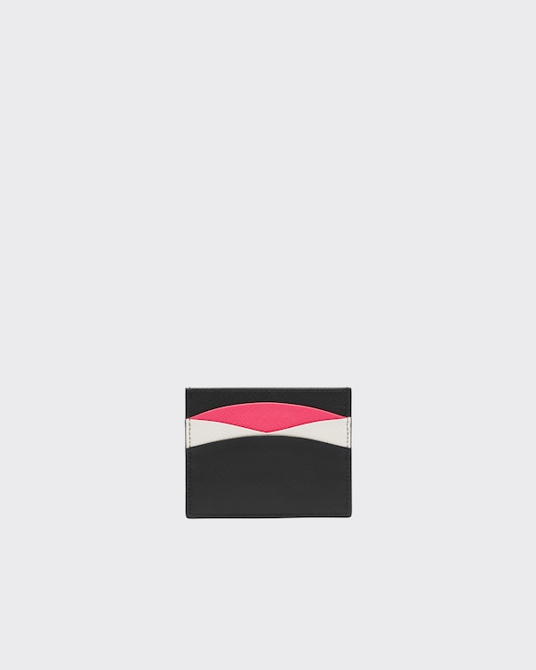 Saffiano 皮革卡片夹 - 黑色/木槿色 Saffiano 皮革卡片夹 - 黑色/木槿色