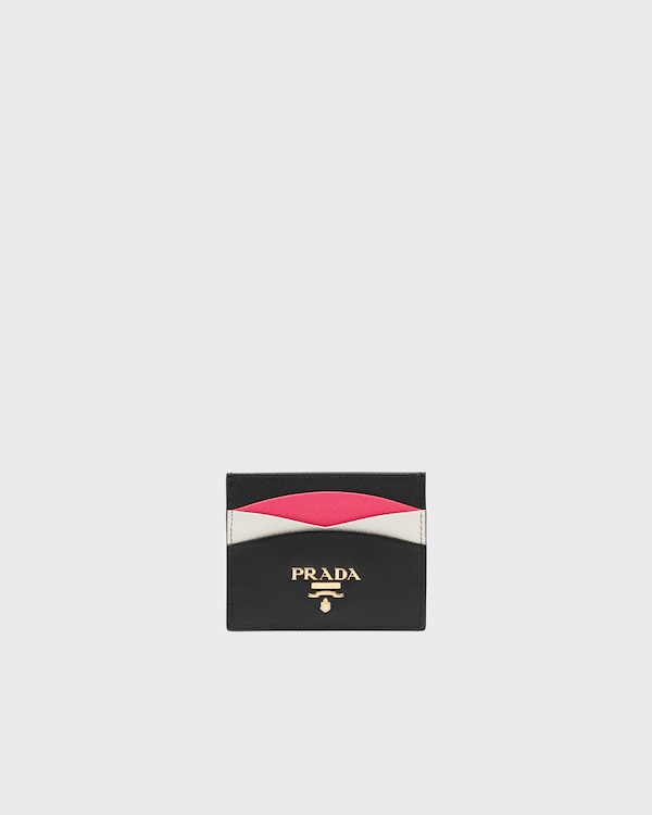 Saffiano 皮革卡片夹 - 黑色/木槿色 Saffiano 皮革卡片夹 - 黑色/木槿色