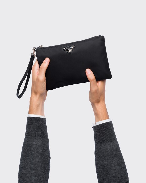 Re-Nylon and Saffiano leather pouch - Black Re-Nylon and Saffiano leather pouch - Black