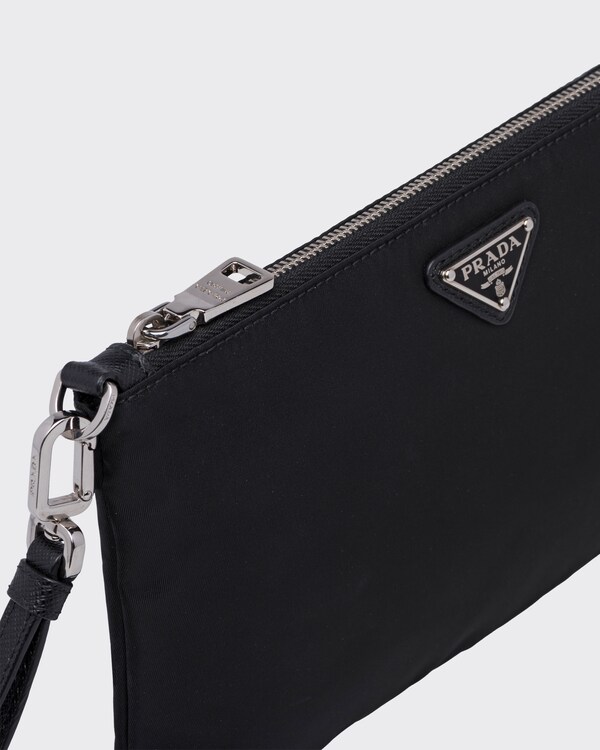 Re-Nylon and Saffiano leather pouch - Black Re-Nylon and Saffiano leather pouch - Black