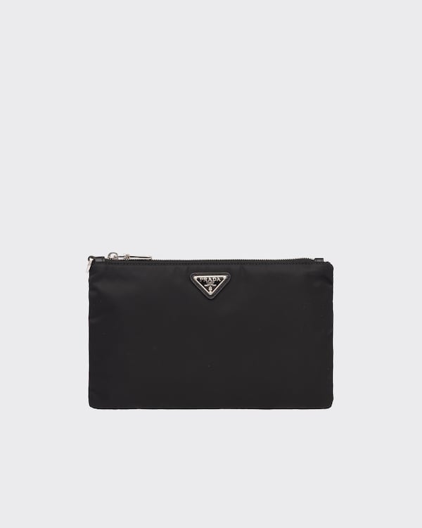 Re-Nylon and Saffiano leather pouch - Black Re-Nylon and Saffiano leather pouch - Black