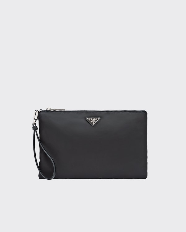Re-Nylon and Saffiano leather pouch - Black Re-Nylon and Saffiano leather pouch - Black