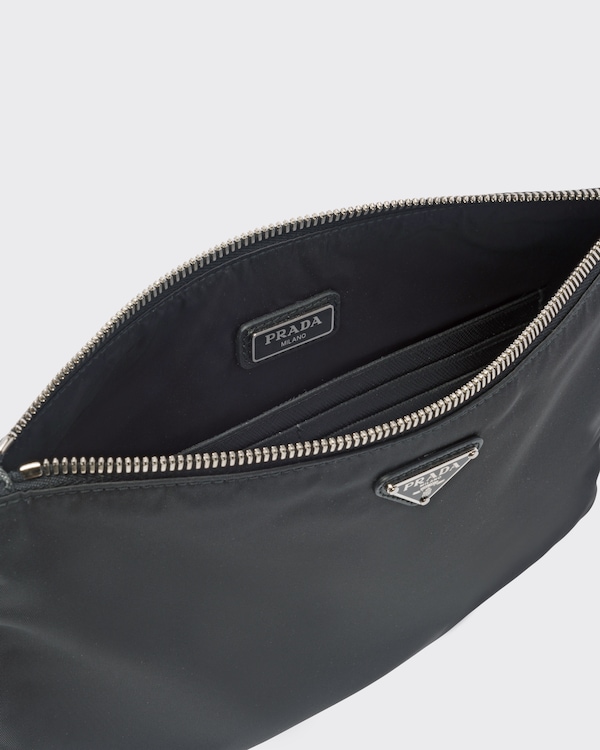 Re-Nylon and Saffiano leather pouch - Black Re-Nylon and Saffiano leather pouch - Black