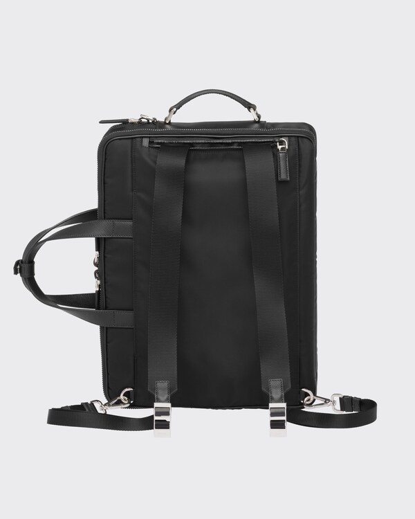 Re-Nylon and Saffiano leather briefcase - Black Re-Nylon and Saffiano leather briefcase - Black