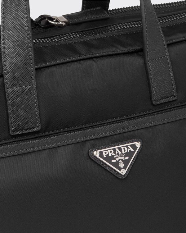 Re-Nylon and Saffiano leather briefcase - Black Re-Nylon and Saffiano leather briefcase - Black