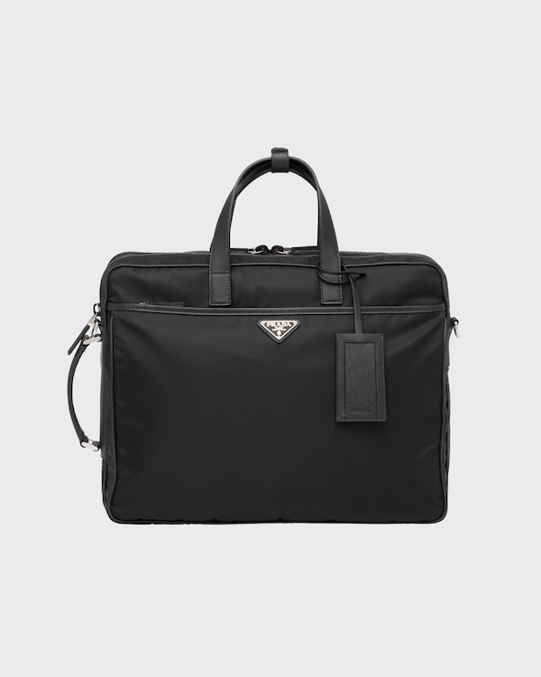 Re-Nylon and Saffiano leather briefcase - Black Re-Nylon and Saffiano leather briefcase - Black