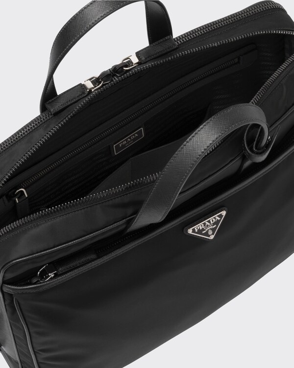 Re-Nylon and Saffiano leather briefcase - Black Re-Nylon and Saffiano leather briefcase - Black