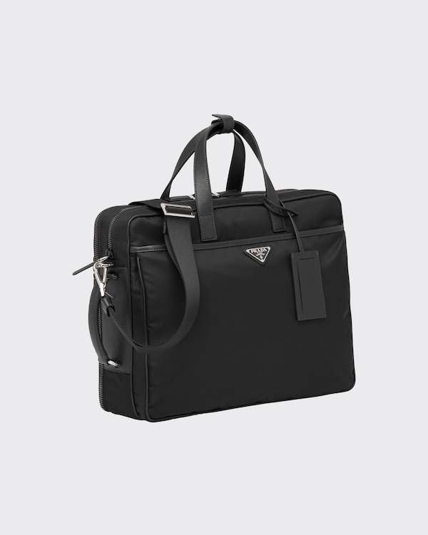 Re-Nylon and Saffiano leather briefcase - Black Re-Nylon and Saffiano leather briefcase - Black