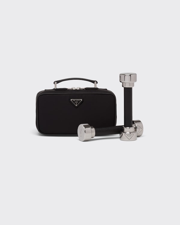 Re-Nylon and Saffiano leather hand weights carry case - Black Re-Nylon and Saffiano leather hand weights carry case - Black
