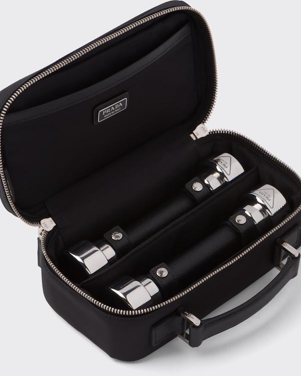 Re-Nylon and Saffiano leather hand weights carry case - Black Re-Nylon and Saffiano leather hand weights carry case - Black