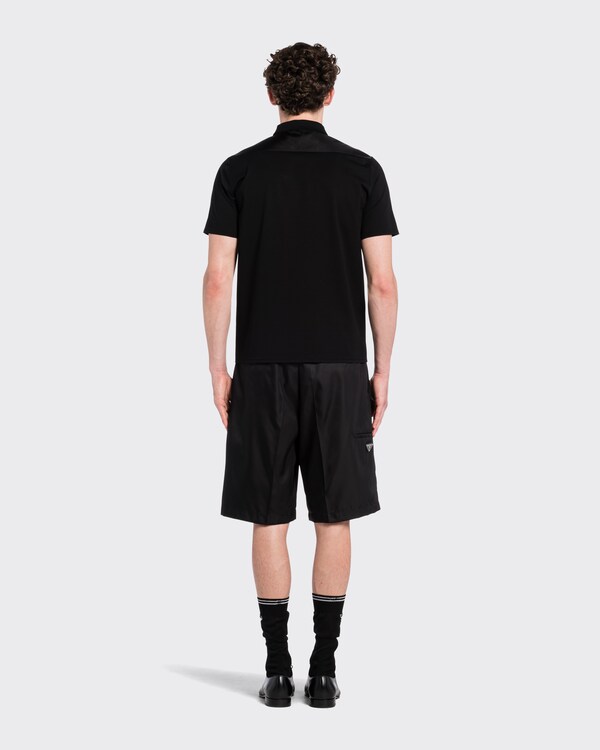 Stretch cotton polo shirt with Re-Nylon details - Black/Black Stretch cotton polo shirt with Re-Nylon details - Black/Black