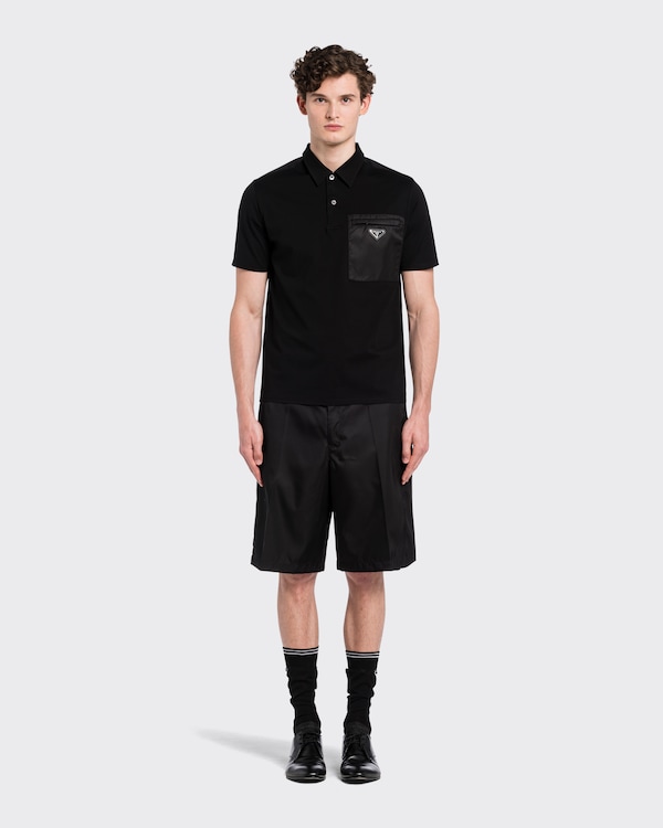 Stretch cotton polo shirt with Re-Nylon details - Black/Black Stretch cotton polo shirt with Re-Nylon details - Black/Black