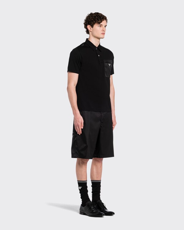 Stretch cotton polo shirt with Re-Nylon details - Black/Black Stretch cotton polo shirt with Re-Nylon details - Black/Black
