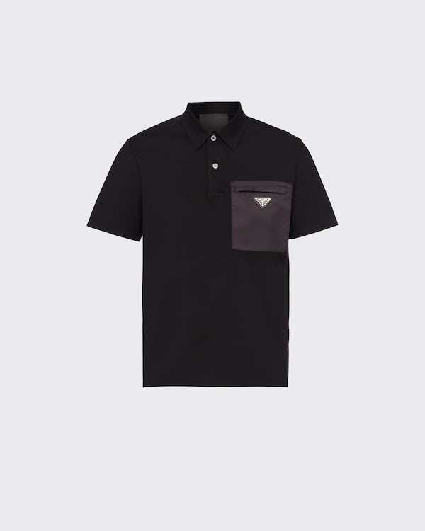 Stretch cotton polo shirt with Re-Nylon details - Black/Black Stretch cotton polo shirt with Re-Nylon details - Black/Black